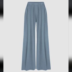 NWT Petite Solid Elastic Waist Blue Wide Leg Pants
